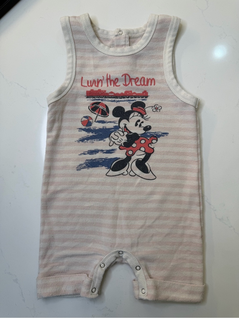 Junk Food Disney Baby 9-12M Minnie Mouse Romper Pink Stripe Livin’ the Dream